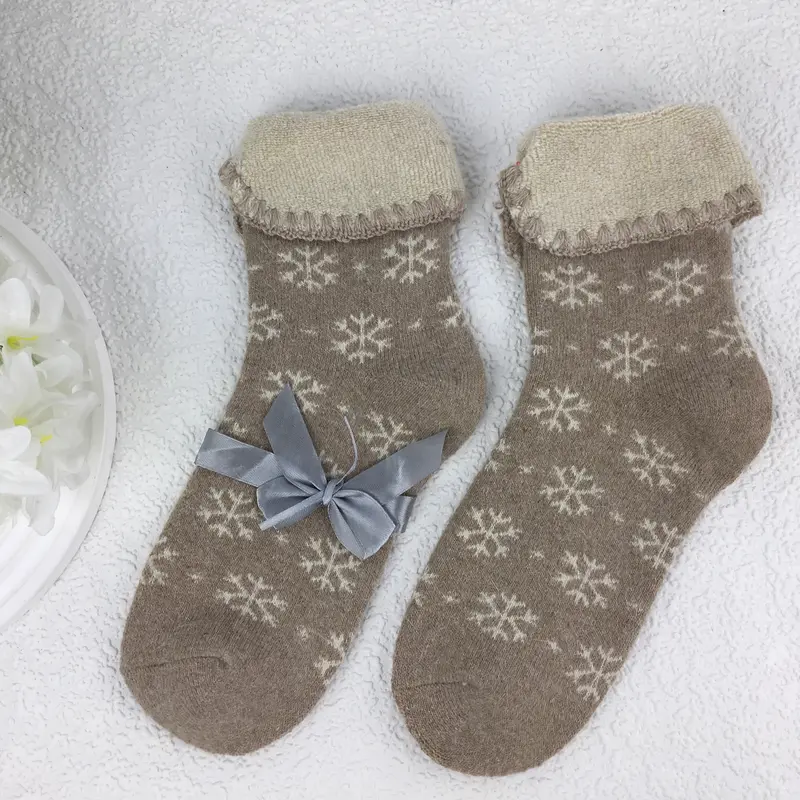Warm And Cozy Slipper Cuffed Socks With Snowflake Prints for Women 2