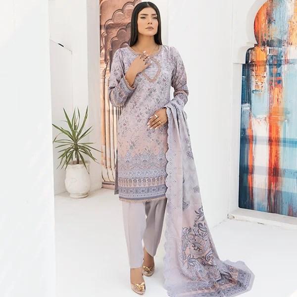 Dhanak Print Ladies Pakistani Suits-Jazmin-1455-Grey Dress Dupatta 0
