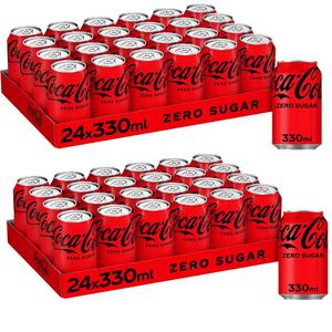 Coca-Cola Zero Sugar Cans 330ml - Pack of 48 (2x 24pk) - Soft Drinks, Beverage
