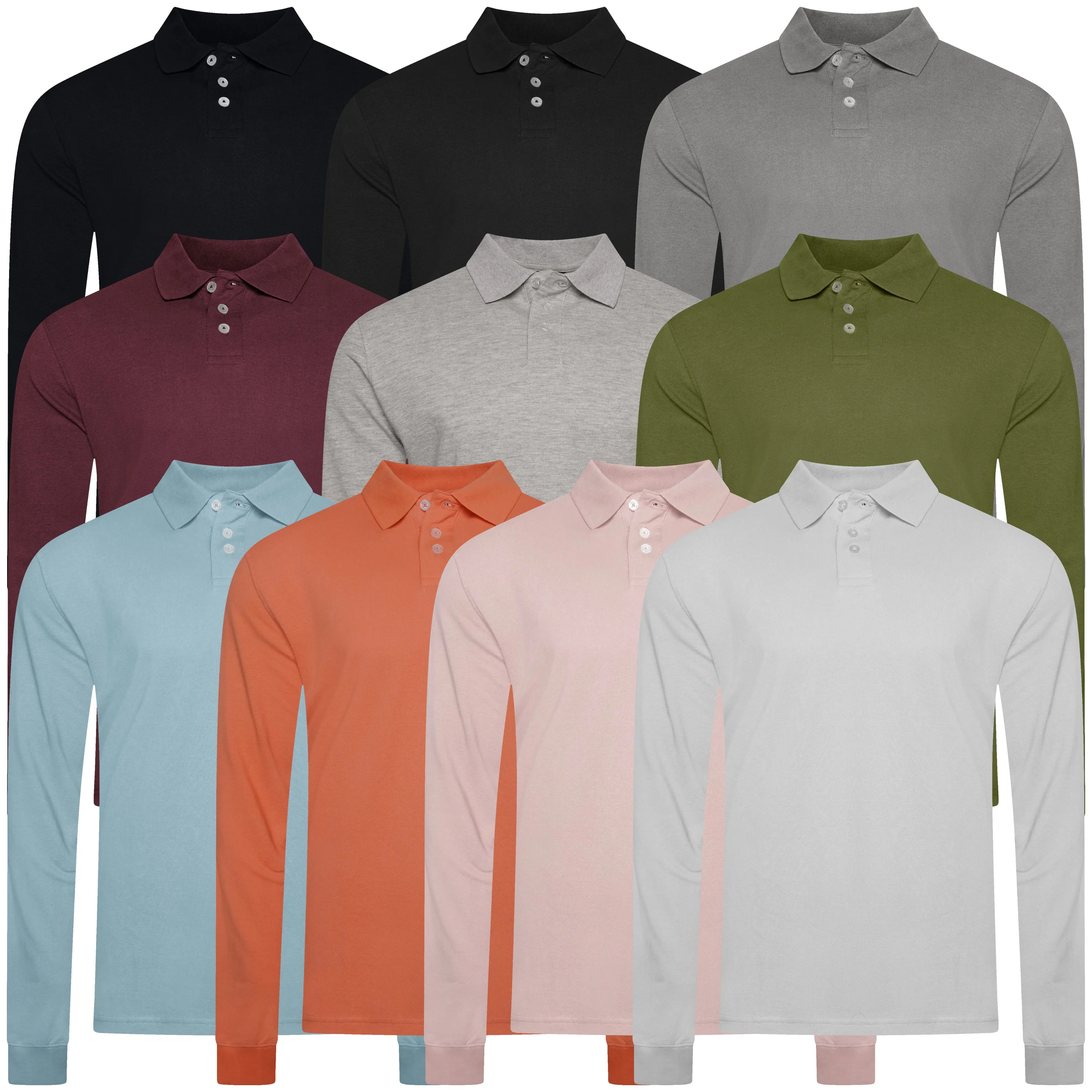 Evryone Long Sleeve Polo Shirt Casual Classic Plain Top Tee Collar Smart Work Office Home Cotton