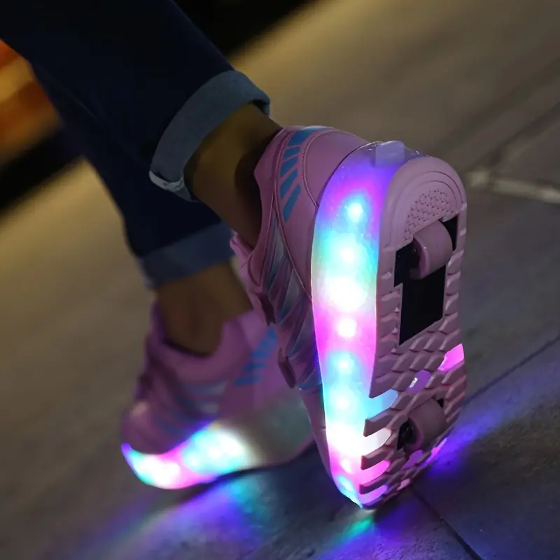 Girl's Fashion LED Light Roller Shoes, Comfy Detachable Wheel Skate Sneakers For Outdoor 3