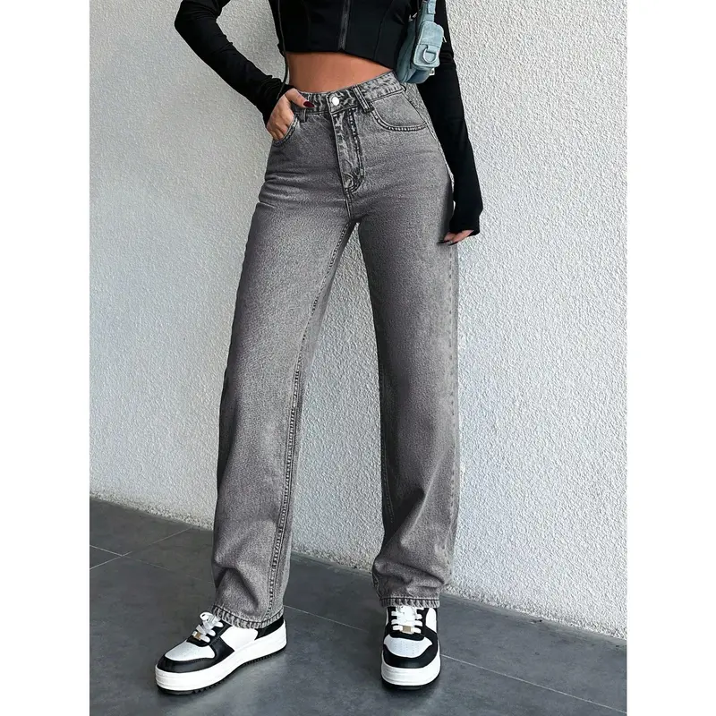 PETITE 100% Cotton Women Mid-Rise Washed Dark Color Straight Leg Jeans Fit Womenswear 0