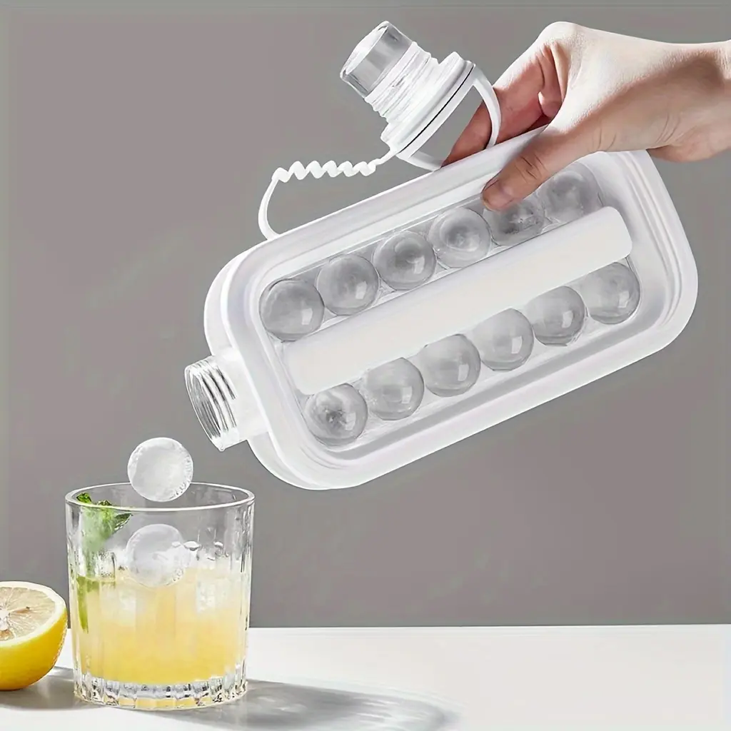 High Capacity Folding Ice Maker Water Bottle with 17 Grids and Grinding Tool - Perfect for Making Ice Balls, Blocks, and Rectangular Shapes - Household Silicone Ice Mold for Refrigerator Accessories Kitchen Utensils