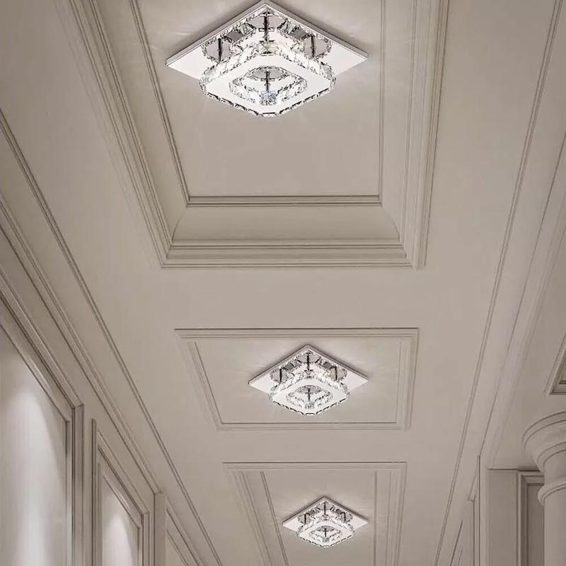 Crysta Ceiling LED Ceiling Lights Crystal Flush 21cm 12W 6000K Cold White Square Stainless Steel Mini Ceiling Lamp Crystal Chandelier Pendant Lighting Fixture for Bedroom, Kitchen, Living Room and Hallway crystal  light 5