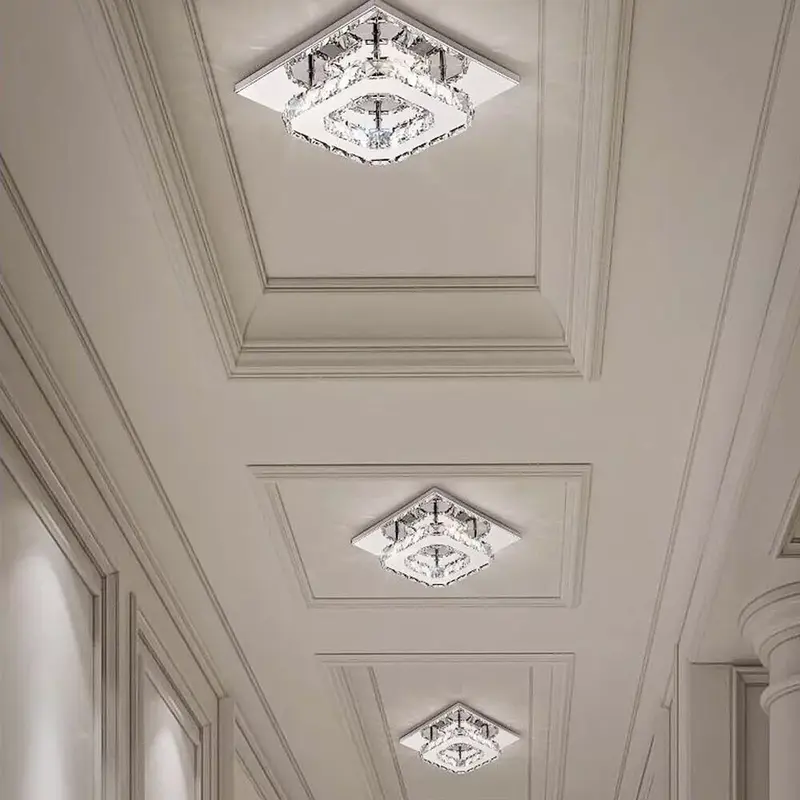 Crysta Ceiling LED Ceiling Lights Crystal Flush 21cm 12W 6000K Cold White Square Stainless Steel Mini Ceiling Lamp Crystal Chandelier Pendant Lighting Fixture for Bedroom, Kitchen, Living Room and Hallway crystal  light 5