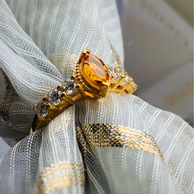 Spellbinding Marquise Faceted Natural Citrine 925 Gold plated Sterling Silver Ring Anniversary Auspicious Birthday Daily Engagement Wedding 3