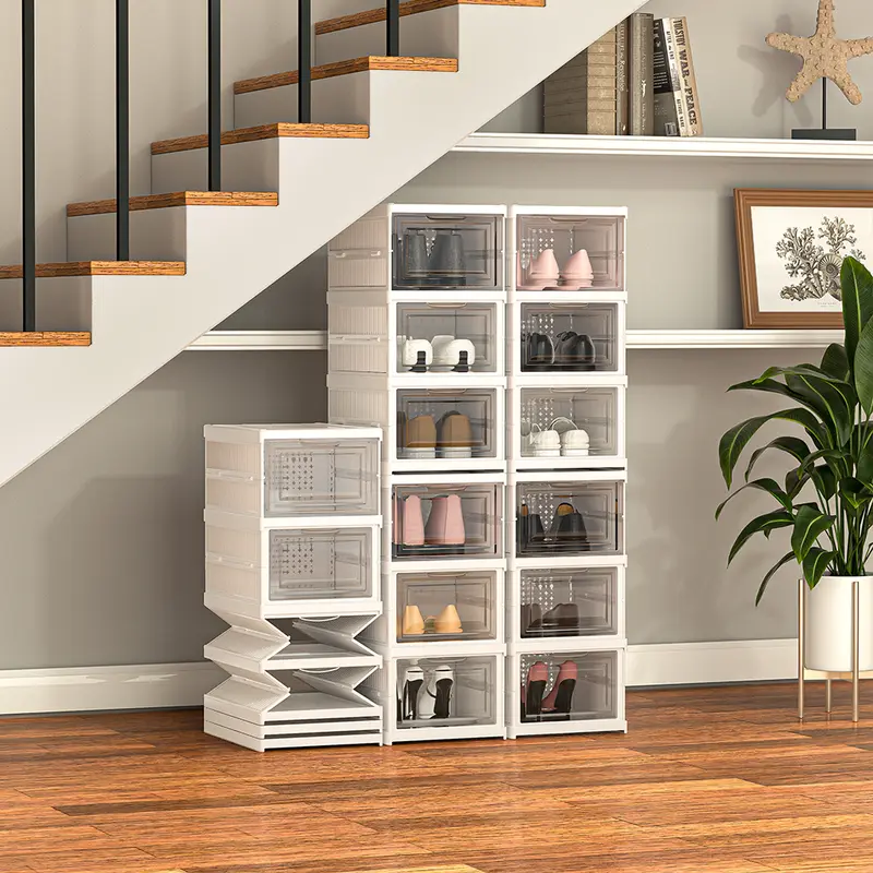 Livingandhome 3/6 Tiers Modernist Installation, Free Foldable & Stackable Shoe Storage Box, Shoe Rack Organiser 1