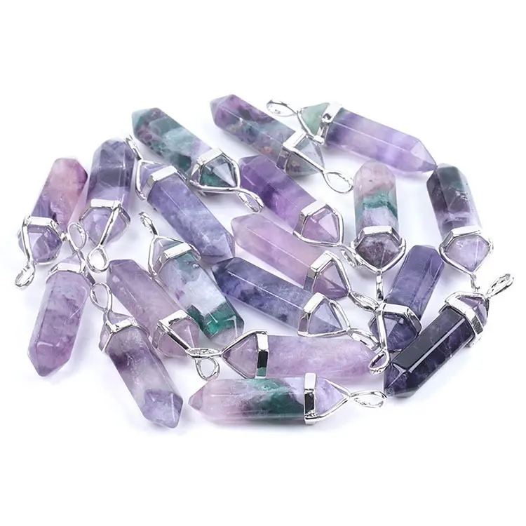 1PCS Natural Fluorite Pendant Necklace comes with chain 2