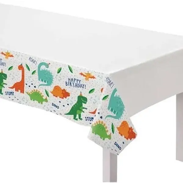 Blue and green dinosaur plastic tablecloth
