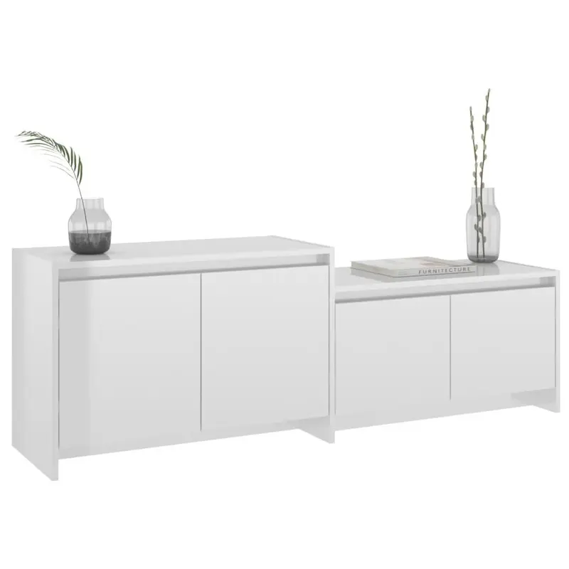 TV Cabinet High Gloss White 146.5x35x50 cm Engineered Wood 3