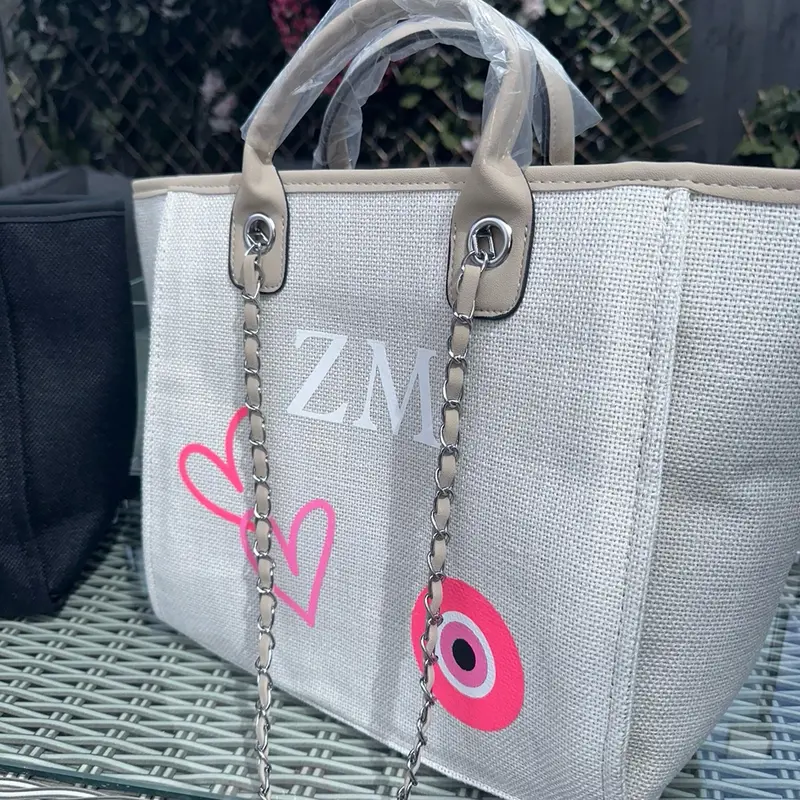 Pink and Beige Personalised Custom Bag Eye Heart 2
