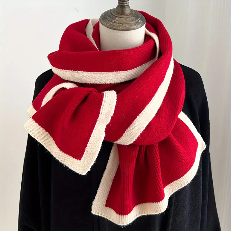 Cozy knit scarf in black & white-soft polyester, stretchy, warm neck warmer for winter-casual chic style, hand-washable, fashion accessory for men & women 5