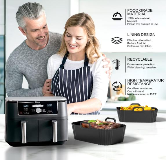 Air Fryer Liner 2Pack, Ninja Air Fryer Accessories, Repeatable Silicone Liners for Ninja Dual Air Fryer  7.87inch Silicone Air Fryer Pot Basket 6