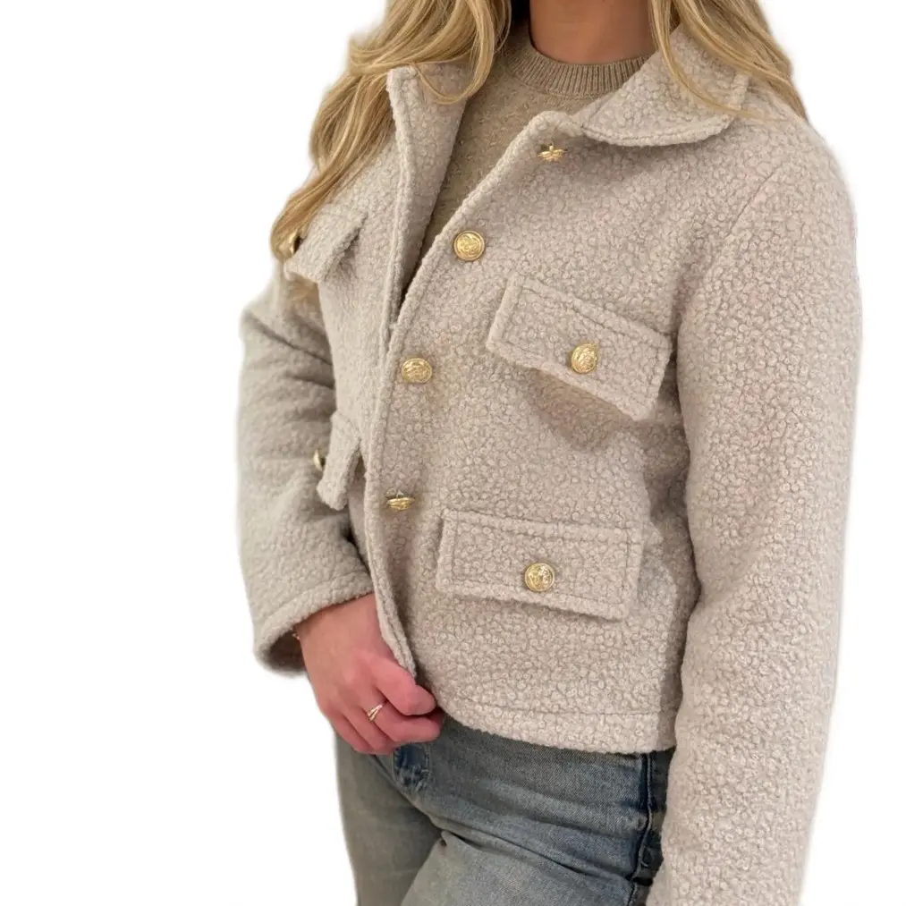 Olivia Teddy Bear Gold Button Jacket, Cozy and Cute - Womenswear fashion coat
