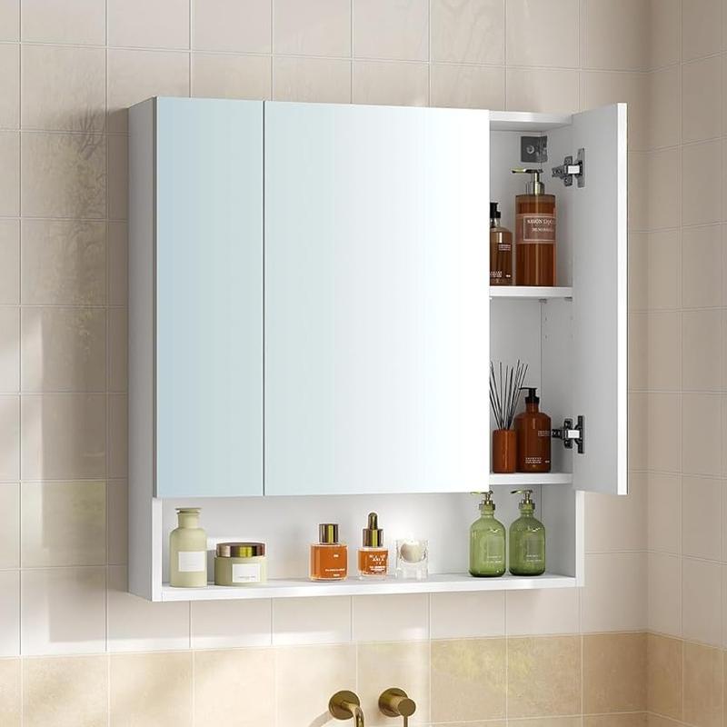 VASAGLE Bathroom Mirror Cabinet, Bathroom Cabinet with Mirror, Wall Mirror Cabinet, Open Compartment, Adjustable Shelves 0