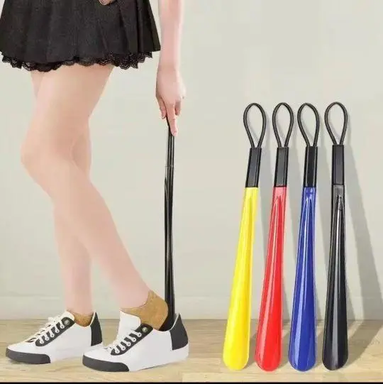 1pc Extra long flexible plastic shoe horns do not require bending durable shoe spoons for pregnant women wearing shoe assistants (Black) 5