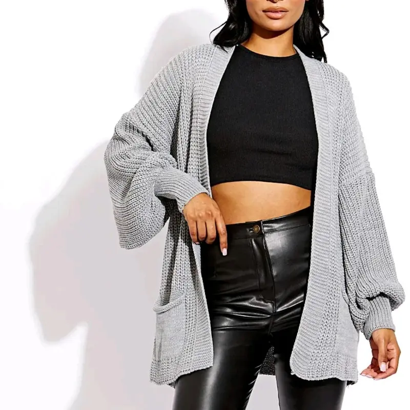 Women's Oversized Knitted Short Cardigan with Balloon Sleeves - Casual, Clothing Comfortable Knitwear Soft Womenswear 7