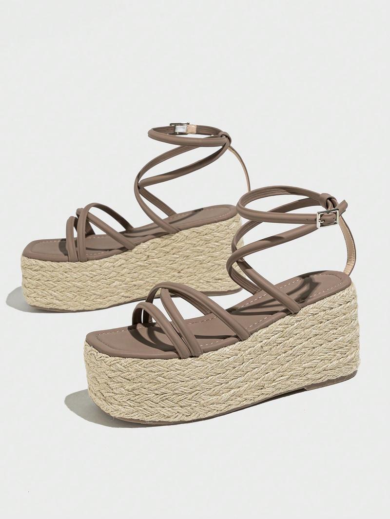 Product Introduction of 2025 Valentine's Day Elegant White Sandals For Women, Criss Cross Flatform Ankle Strap Sandals Spring And Summer 25