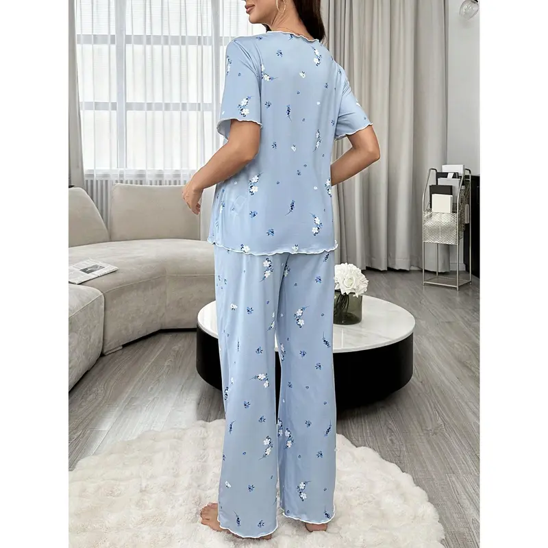 Underwear&Sleepwear Maternity Floral Pattern Nursing Short Sleeve Top And Long Pants Maternity Pajama Set 1
