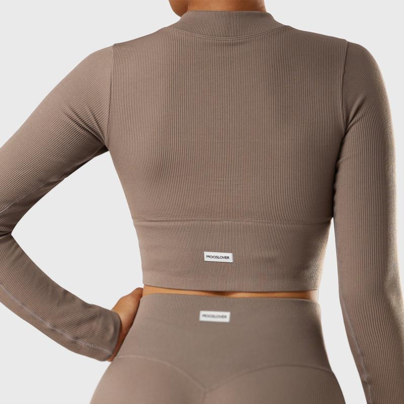 Mooslover UK Women's Ribbed  Running Sports Jacket Yoga Long Sleeve Full Zip Gym Tops 2