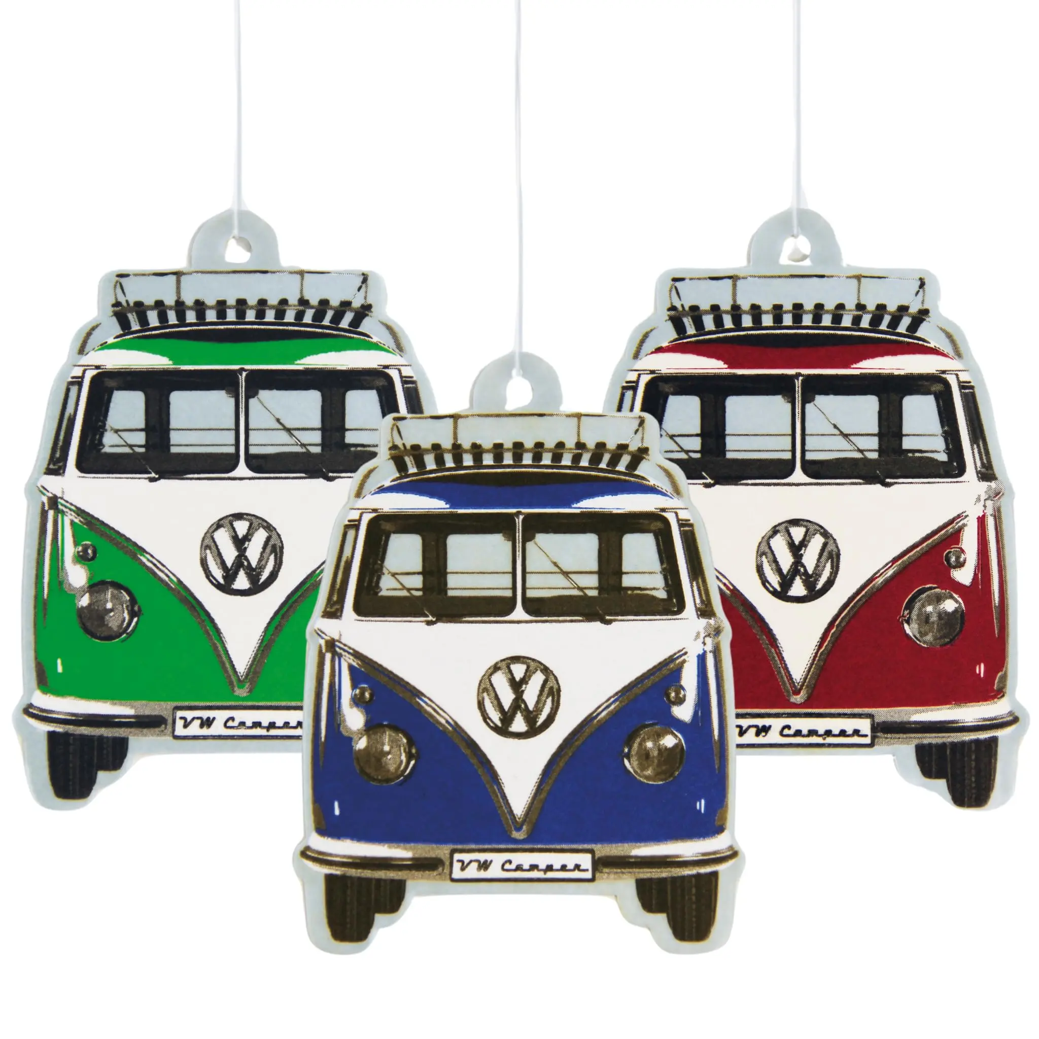 T1 Campervan Bus Hanging Car Air Freshener 3pk, Vintage Novelty Scented Card for Car Interior Camper Caravan - 3 Pack of Vanilla, Apple & Ocean Fragrances in Red/Blue/Green