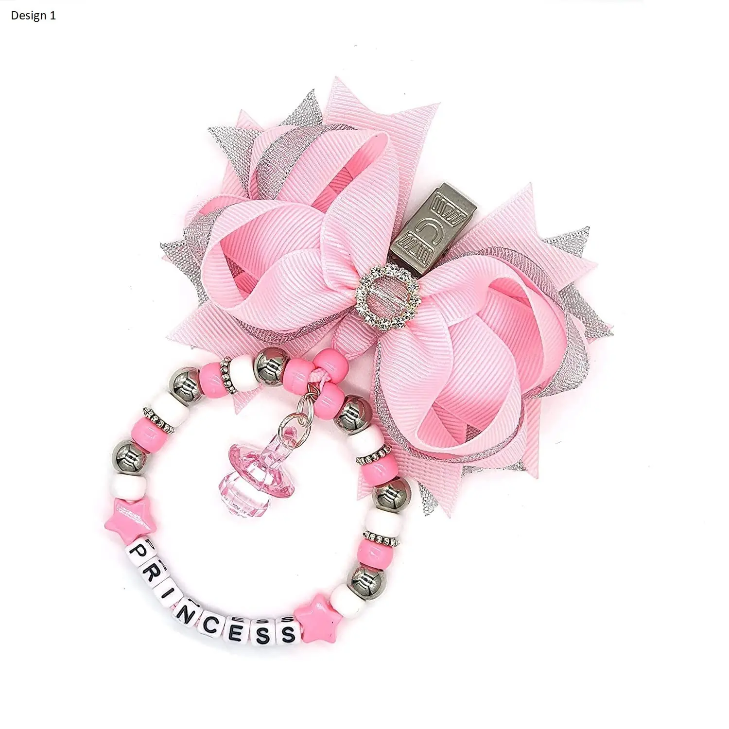 Personalised pram charm in multi colors baby girls and boys rhinestone stack bows