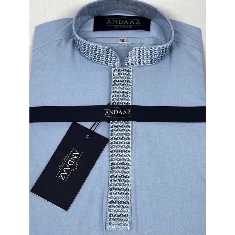 Boys Shalwar Kameez Zigzag Sky Blue Placket 0