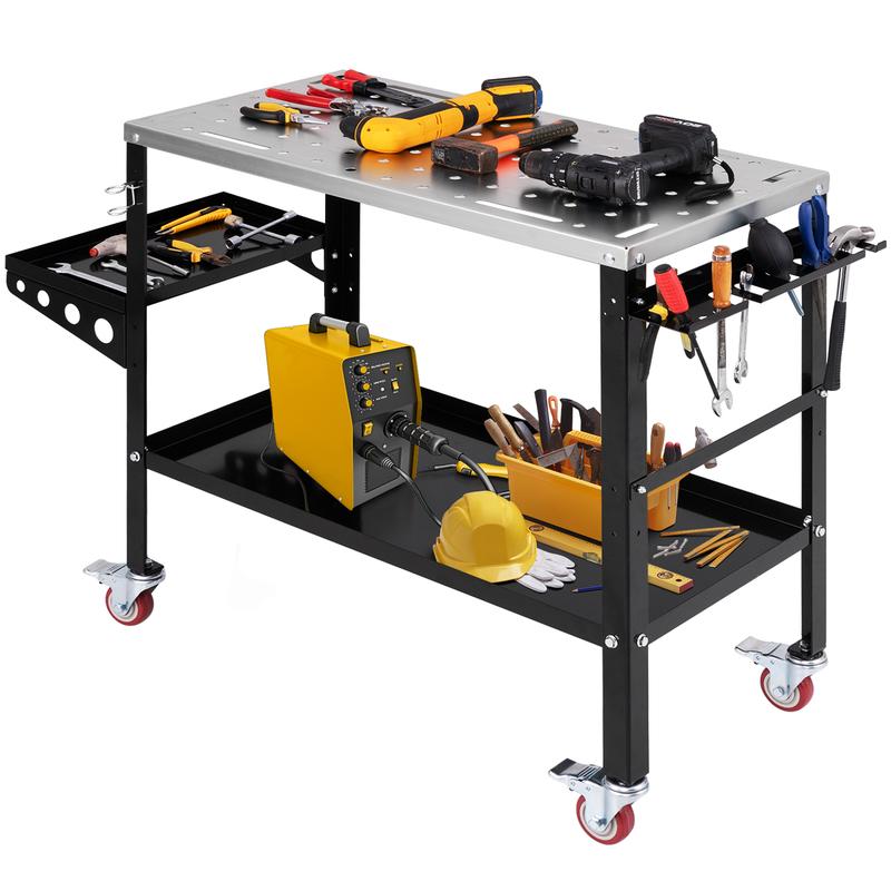 COSTWAY Welding Table Workbench on Wheels with Tool Rack and Tray 3
