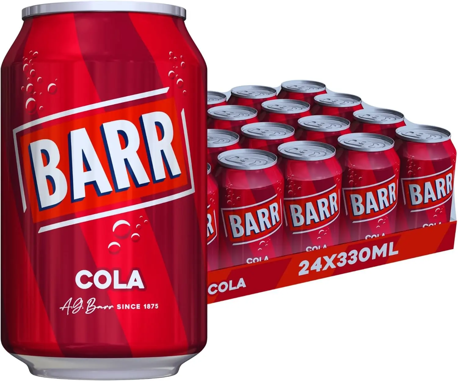 Barr Since 1875: 24-Pack Classic Cola, Low Sugar Fizzy Drink "Fizzingly Fun" - 24 x 330ml Cans Beverage Nata