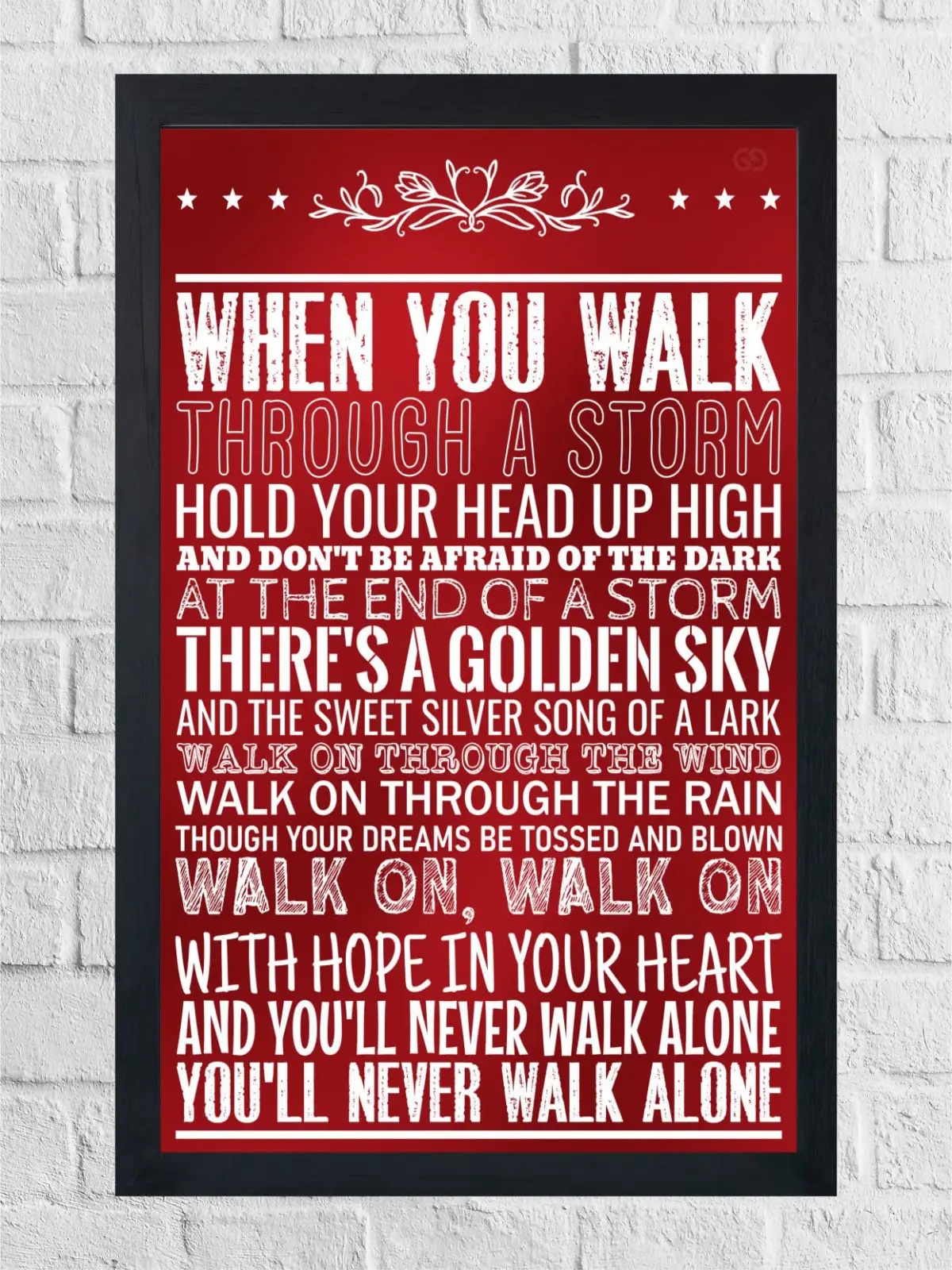 You'll Never Walk Alone YNWA Lyrics Print Liverpool Song Poster Terrace Chant FC Wall Art Gift Idea Home Decor Son Boyfriend Dad Husband (A4 Framed (Black))