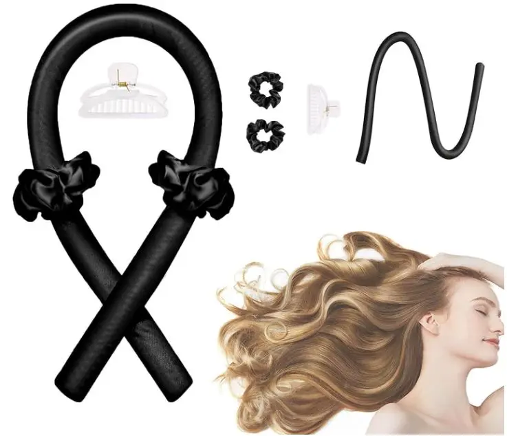 Heatless Curling Rod Headband, No Heat Curl Ribbon with Hair Clips and Scrunchie, Sleeping Curls Silk Ribbon Hair Rollers, Overnight Hair Wrap Curls Styling Kit for Long Hair Medium Hair Haircare Curler Smooth 7