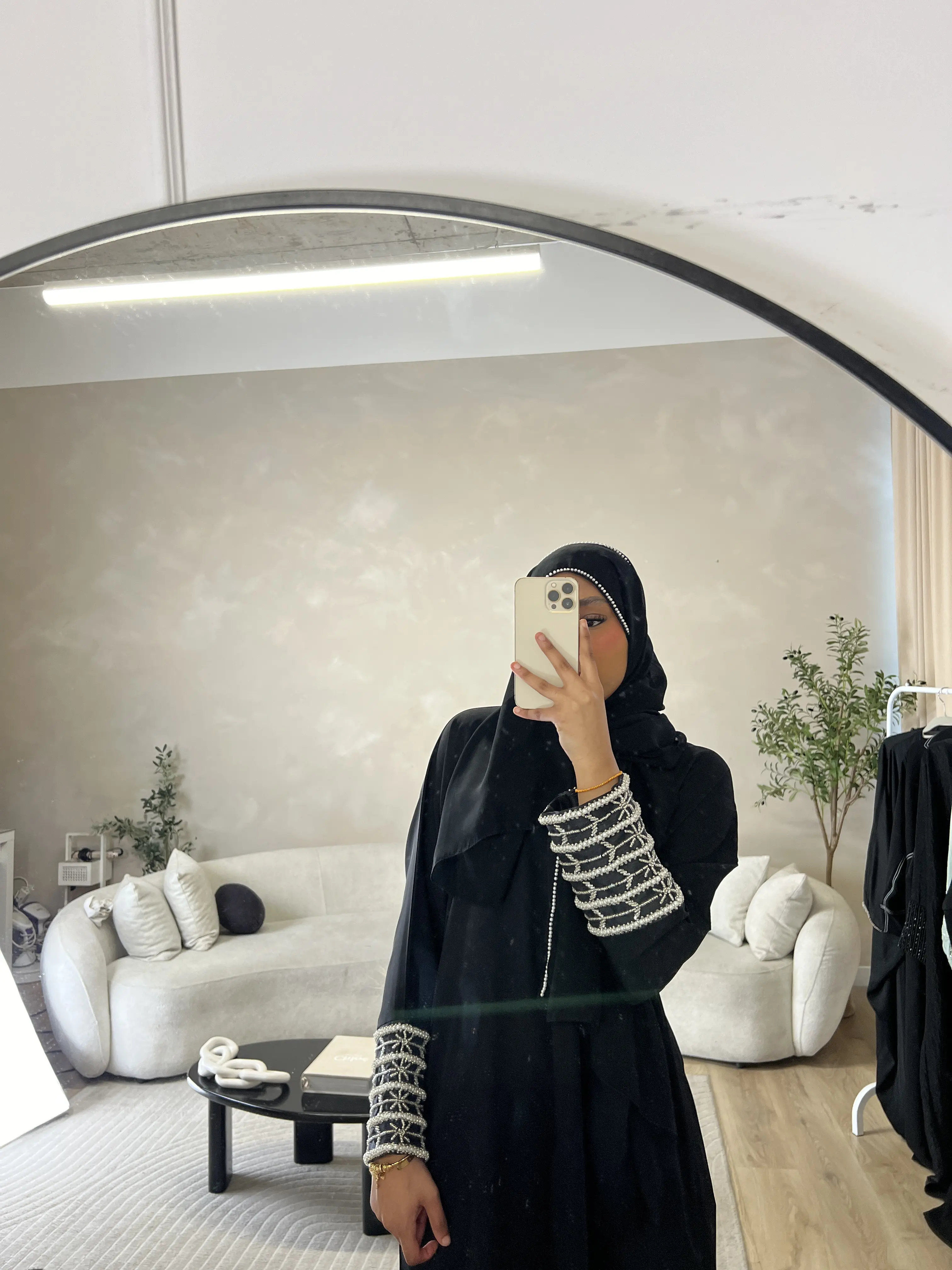 The “Ameera” Abaya ( white and black hand stitched beads)