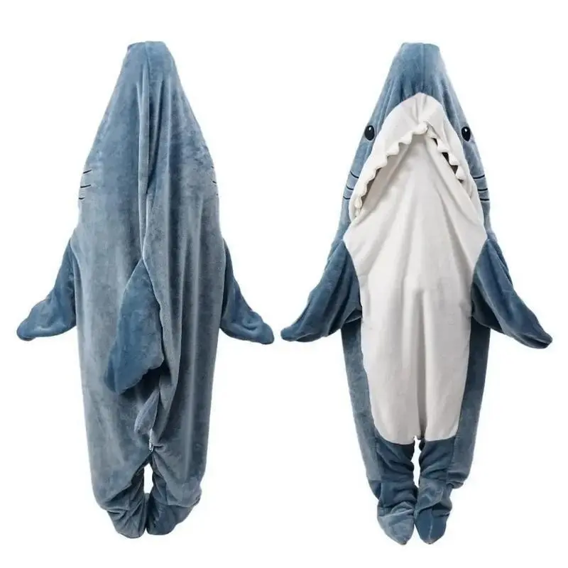 Shark Blanket Adult Cartoon Sleeping Bag Pajama Hooded Warm Flannel Funny Homewear Shark Onesie Sleeping Bag Winter Warm Blanket Loungewear Nightwear 2