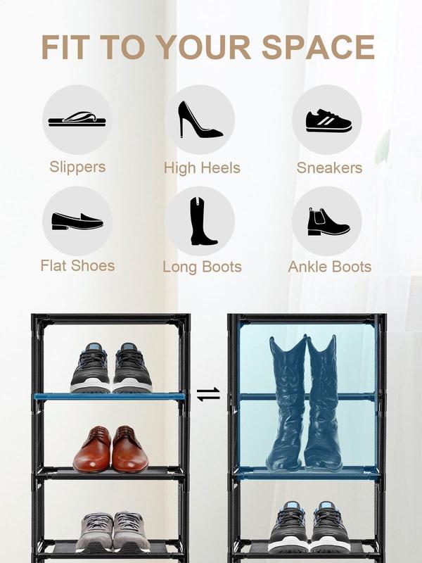 GoDyna 10 Tier Narrow Shoe Rack, Tall Metal Shoe Storage Rack for 10 Pairs Shoes Space-Saving Organiser Shelf for Bedroom Entryway Hallway Dorm Room Cloakroom (Black) 4