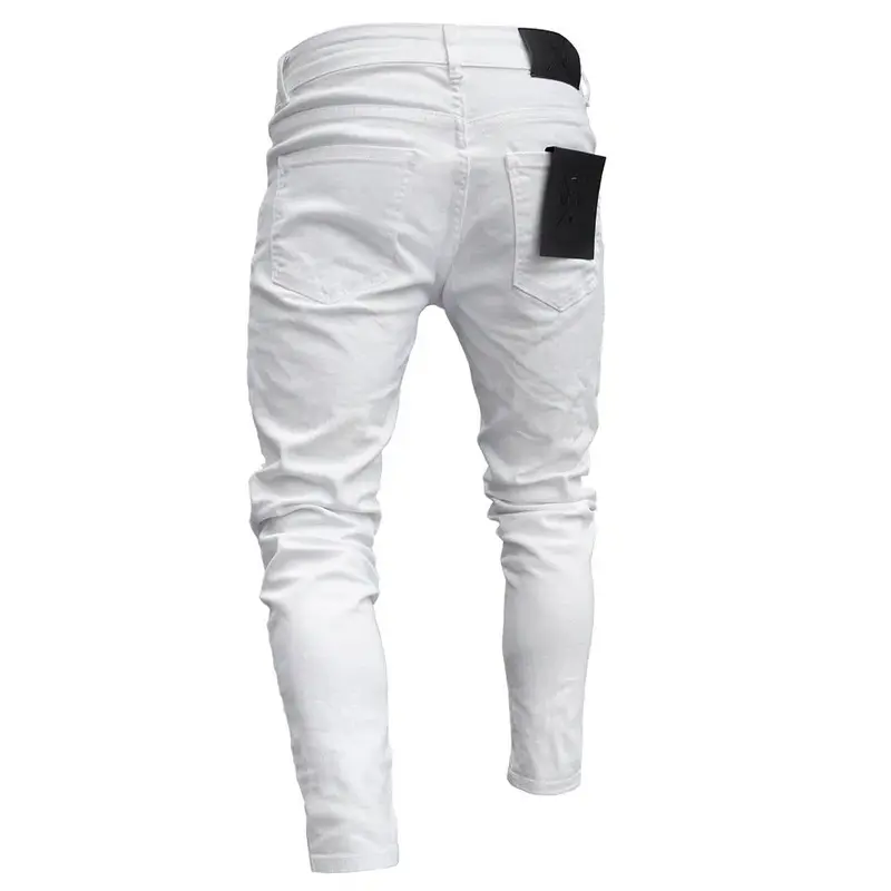 Embroidered jeans men cotton elastic ripped skinny jeans slim fit loose jeans men trousers streetwear 2
