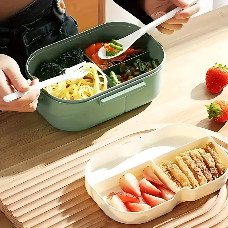 Premium Leak-Proof Dual-Compartment Lunch Box, Microwave-Safe, Spacious, and Easy to Clean with Cutlery Set – Ideal for Meal Prep, Work, Office, School, Travel and Picnic Modern  Bento Box for Kids, Adults, Food Storage, Reusable Lunchbox ,Tableware heate 3