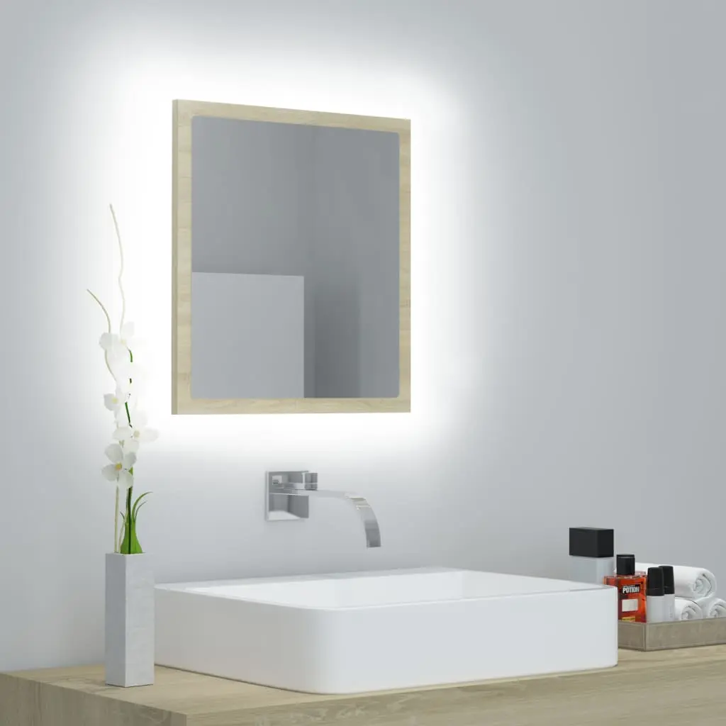 Modern Sonoma Oak Bathroom Mirror with RGB LED Light, 40 x 8.5 x 37cm - Durable & Stylish