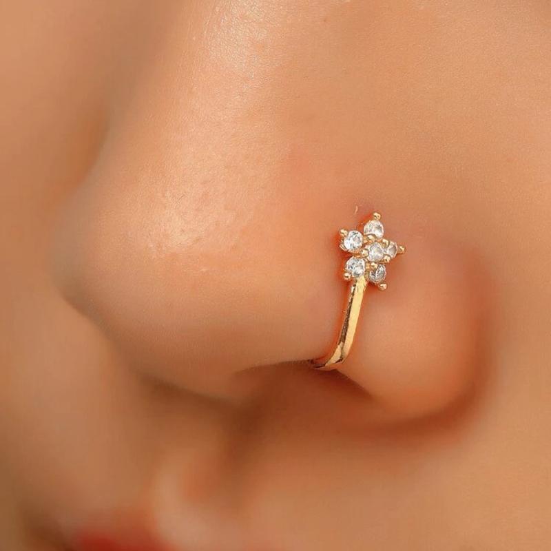 Copper Cubic Zirconia Decor Nose Cuff For Women And Men, Punk Non Piercing, A Fashionable Body Jewelry Gift For Any Occasion 0