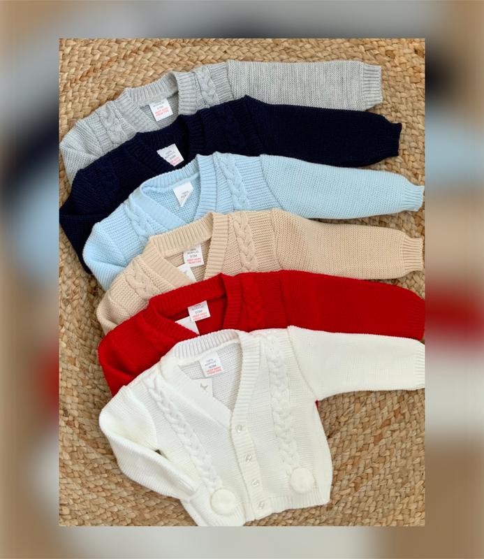 RILEY BABY BOYS CABLE KNIT POM POM CARDIGAN WHITE BEIGE NAVY BABY BLUE GREY 0