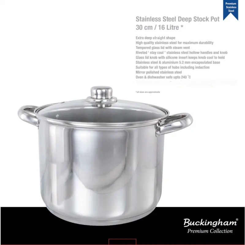 Stainless Steel Induction Stock Pot by Buckingham - Stew Soup Boiling Cookware Grey 5