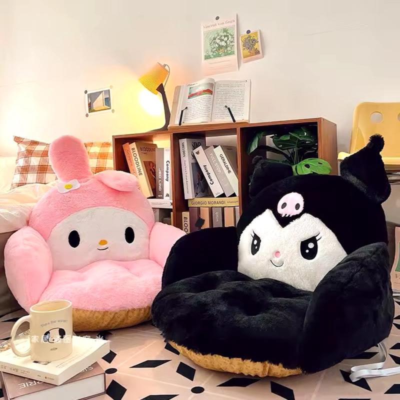 Aoger Big Size Cute Cinnamoroll Plush Half Surrounded Black Kuromi Cushion Backrest Dormitory Office Non- Slip Chair Cushion 1