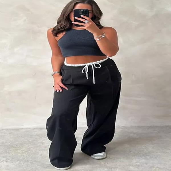 Ladies Women's White waistband Wide Leg Drawstring Flare Trouser Pant 8-14 Womenswear Bottom Casual Chic Comfortable Day Elegant Polyester Slip Style 5