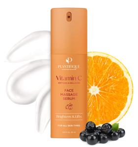 PLANTIFIQUE Vitamin C Face Serum Anti Aging Massage with Peptides, Collagen – Korean Skincare – Dark Spot Vitamin C Serum – Fine Lines & Wrinkles