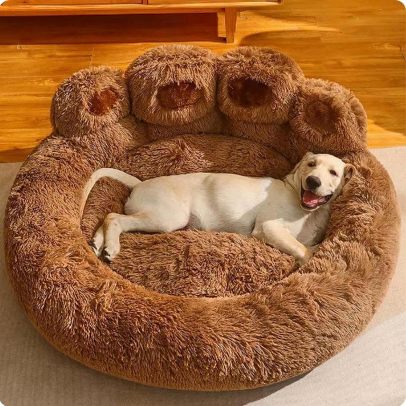 Fluffy Plush Bed For Dogs & Cats, Pet Nest Warm Comfortable Dog Sleeping Bear Paw Shaped Beds, Anti-Slip Pet Sofa Cushion Small Medium Large Dog Breeds 1