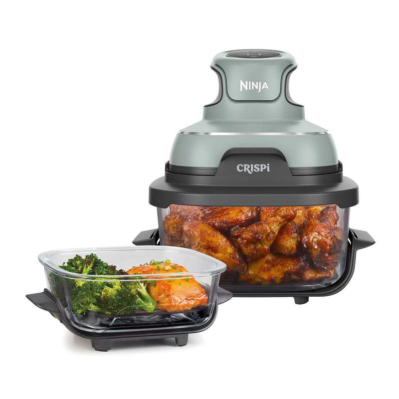 Ninja CRISPi Portable Air Fryer, 3.8L, 4-in-1: Air Fry, Roast, Keep Warm, Recrisp, Space Saving Compact Design, 6 Portions, 2x Removable Glass Containers & Lids, 1700W, 1