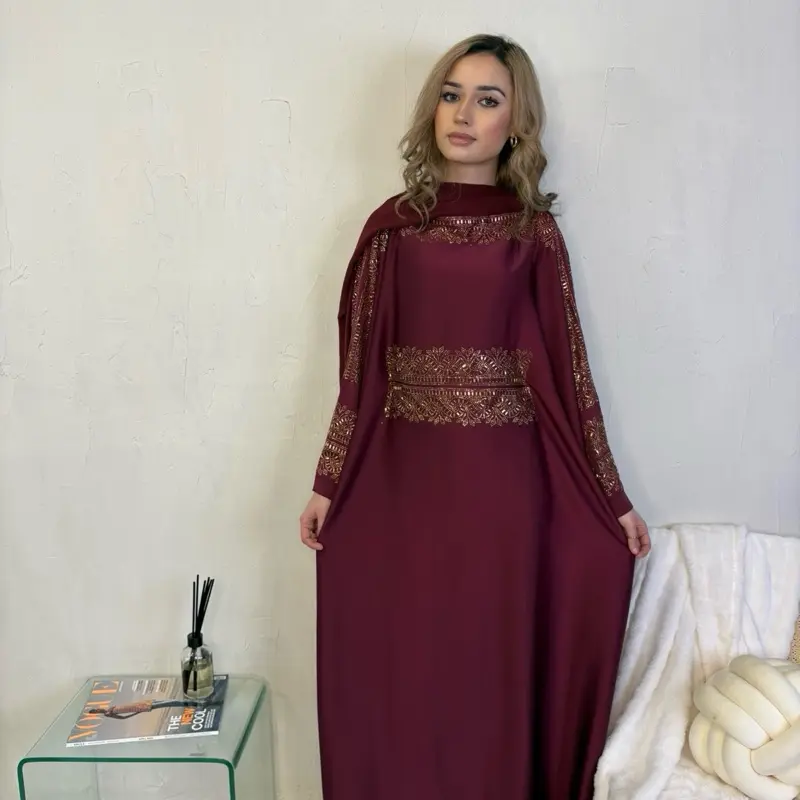 AYAH ABAYA - women’s premium butterfly abaya with matching hijab, luxury embroidery patter with inner belt 7