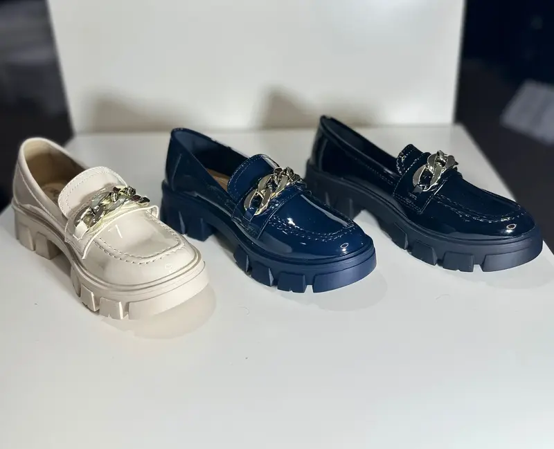 Women's Flat Creepers & Chunky Sole Shoes Ladies School and Work Slip On Chain Loafers (999-1) 6