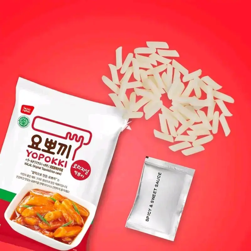 Halal Tteokbokki Rice Cakes, Young Yopokki 2 Portions 240g, Korean Tteokbokki Traditional Topokki  Food Instant 2