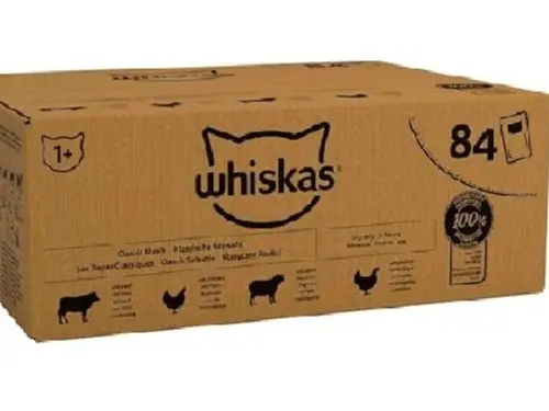 Whiskas 1+ Adult Classic Selection in Gravy 84 Pouches, Adult Wet Cat Food, Megapack (84 x 85 g)
