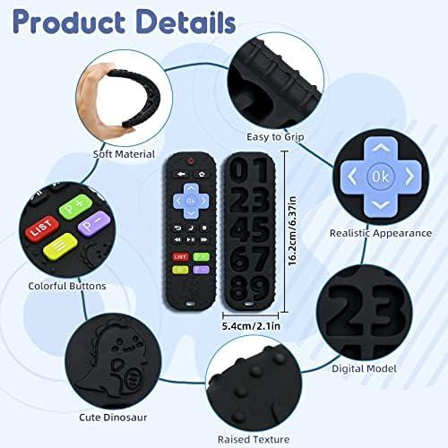 Teething Relief Teethers Toys for Babies 3-6 12 Months Gifts, Silicone Remote Control Baby Teether Bath Toys for 3 6 9 Months Newborn Infant Boy Girl Autism, Food Grade Silicone Sensory Toys, Black 4